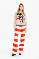 Women Cherry Print Sweater Beige front worn view