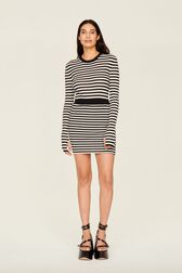 Women Rib Sock Knit Striped Mini Skirt Black/white details view 4