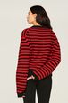 Women Big Poor Boy Striped Cardigan Black/red back worn view