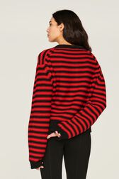 Cardigan Big Poor Boy rayé femme Raye noir/rouge vue portée de dos