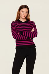 Pullover Big Poor Boy rayé femme Raye noir/fuchsia vue de détail 4