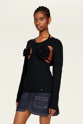 Women Removable Flowers Sweater Black details view 1