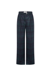 Placket trousers in tartan check Check navy green front view