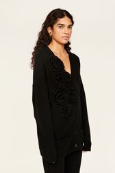 Cardigan laine fleur en relief femme Noir vue de détail 2