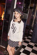 Girl Long Printed Sweatshirt Ecru front worn view