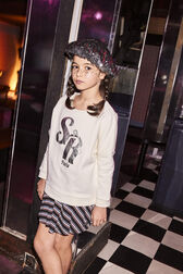 Girl Long Printed Sweatshirt Ecru front worn view