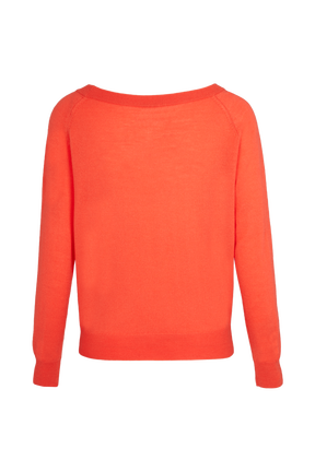 Pull laine mérinos fleur en relief femme Corail vue de dos