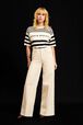 Women Striped Short Sleeve Sweater Black/white details view 2