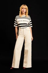 Women Striped Short Sleeve Sweater Black/white details view 2