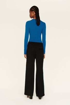 Women Two-Tone Pants Black back worn view