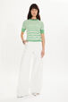 Striped short-sleeved crew-neck sweater Striped anise/white front worn view