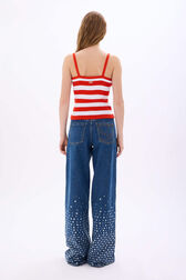 Ribbed striped top with straps Tangerine/white stripe back worn view