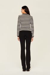 Women Brushed Poor Boy Striped Sweater Black/white back worn view
