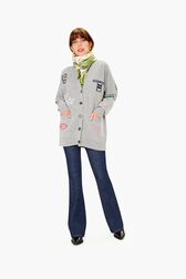 SR Iconic Symbols Cardigan Grey front worn view