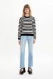 Pull rayé manches longues femme Poorboy Raye noir/blanc vue portée de face