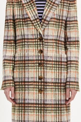 Manteau motif tartan en laine brossé Carreaux écru/lilas vue de détail 2