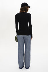 Long-Sleeved V-Neck Cardigan Black back worn view