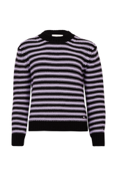 Striped Long-Sleeved Crew Neck Sweater Striped black/lilac front view