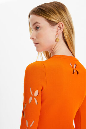 Robe courte fleur ajourée maille femme Corail vue de détail 2
