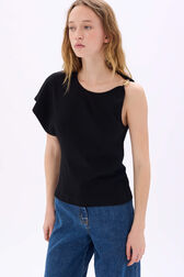 Top asymétrique à bretelle détail chaine Noir vue de détail 1
