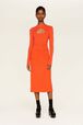 Women Two-Tone Long Skirt Orange front worn view