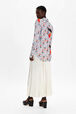 Women Cherry Print Twill Classic Shirt Baby blue back worn view