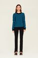 Women Big Poor Boy Striped Sweater Striped black/pruss.blue front worn view