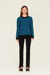 Pullover Big Poor Boy rayé femme Raye noir/bleu de prusse vue portée de face