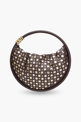 Sac Domino medium en cuir et studs Chocolat vue de face