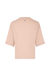 Short-sleeve sweater with rhinestone neckline Peach back view