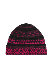 Fair Isle Print Wool Knit Beanie Hat Fuchsia front view