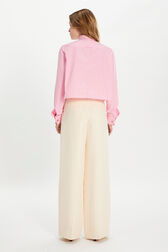 Pinstripe pleated trousers Ecru/pink back worn view