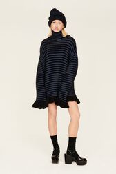 Robe courte col roulé lurex femme Raye noir/bleu vue de détail 2