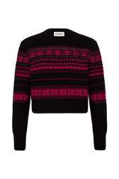 Fair Isle Print Wool Knit Crew-Neck Sweater Fuchsia front view