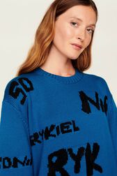 Pull grunge laine logo Sonia Rykiel femme Bleu canard vue de détail 2