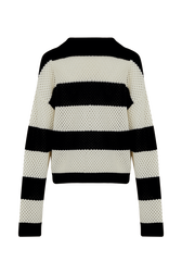 Women Two-Colour Openwork Fishnet Jacket Black/ecru back view