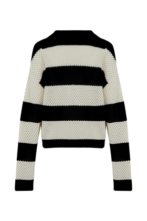 Vareuse ajourée résille bicolore femme Raye noir/ecru vue de dos