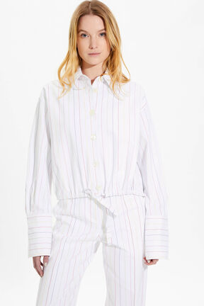 Women Cotton Canvas Multicolor Striped Bomber White details view 1