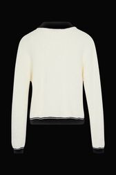 Veste coton tricoté col et finitions contrastantes femme Ecru vue de dos