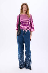Pull rayé court col rond à manches courtes Rayures pink/violet vue portée de face