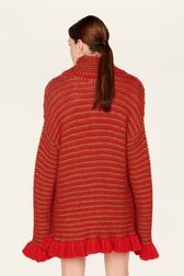 Robe courte col roulé lurex femme Rouge/or vue portée de dos
