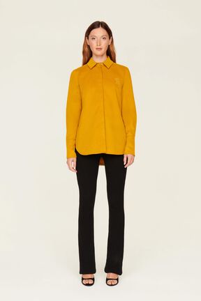 Chemise velours femme Moutarde vue portée de face
