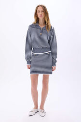Jupe mini mariniere en coton mélangé Raye blanc / bleu vue portée de face