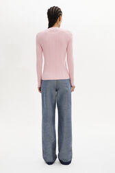 Long-Sleeved V-Neck Cardigan Pink back worn view