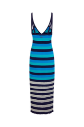 Long striped dress Blue/silver stripe back view