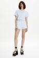 Women Velvet T-shirt Baby blue front worn view
