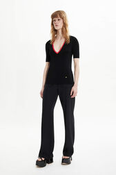 Pull décolleté V coloré viscose femme Noir vue de détail 1
