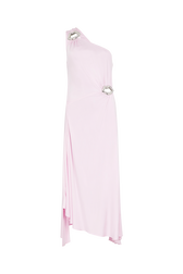 Draped asymmetrical jersey dress Doll pink front view