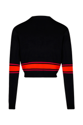 Women Colourful Stripes Wide Viscose Cardigan Black back view