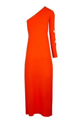 Robe longue assymétrique fleur ajourée maille femme Corail vue de dos